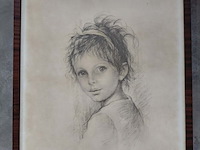 Lot 107 - lithografie print 1974 - portret jong meisje giuseppe tarant - afbeelding 2 van  2