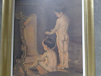 Lot 108 - afbeelding in bladgouden lijst - naakte kinderen voor openha - afbeelding 1 van  2