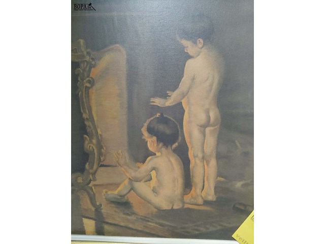 Lot 108 - afbeelding in bladgouden lijst - naakte kinderen voor openha - afbeelding 2 van  2
