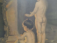 Lot 108 - afbeelding in bladgouden lijst - naakte kinderen voor openha - afbeelding 2 van  2