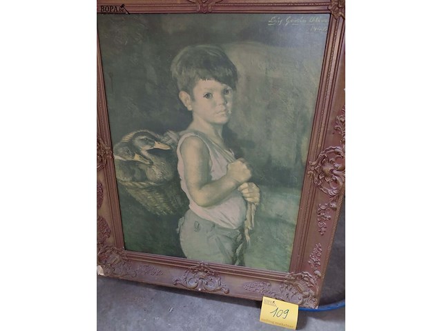 Lot 109 - afbeelding - kind met eenden in gebroken lijst - afbeelding 1 van  3