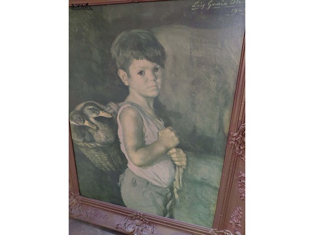 Lot 109 - afbeelding - kind met eenden in gebroken lijst - afbeelding 3 van  3