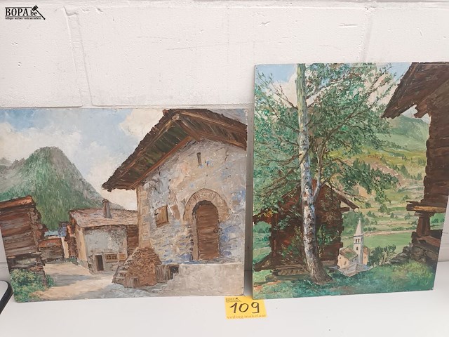 Lot 109 - schilderij op paneel. 2 stuks - afbeelding 1 van  5