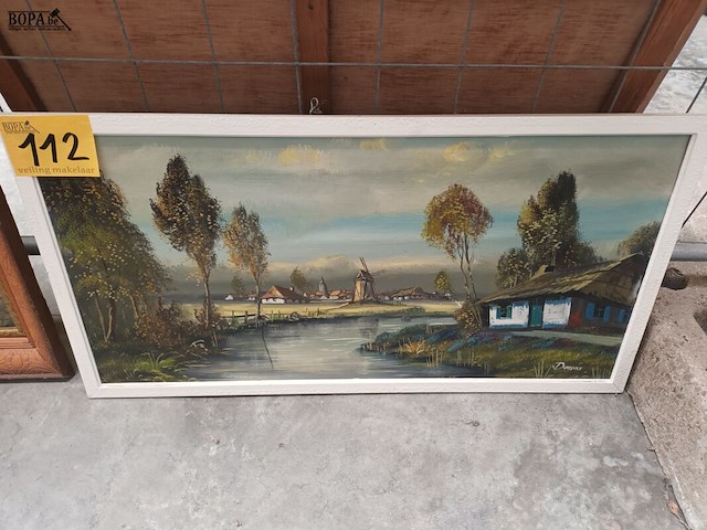 Lot 112 - schilderij dorp met molen - afbeelding 1 van  3