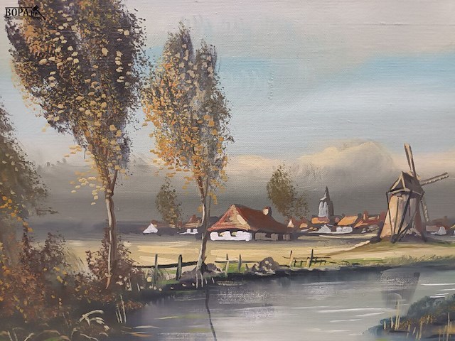 Lot 112 - schilderij dorp met molen - afbeelding 2 van  3