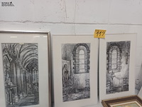 Lot 112 - tekeningen kerkinterieur. 4 stuks - afbeelding 1 van  8