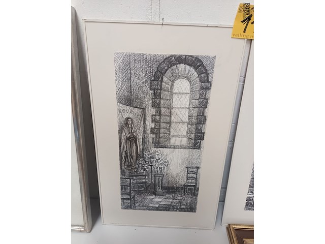 Lot 112 - tekeningen kerkinterieur. 4 stuks - afbeelding 4 van  8