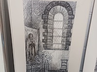 Lot 112 - tekeningen kerkinterieur. 4 stuks - afbeelding 4 van  8