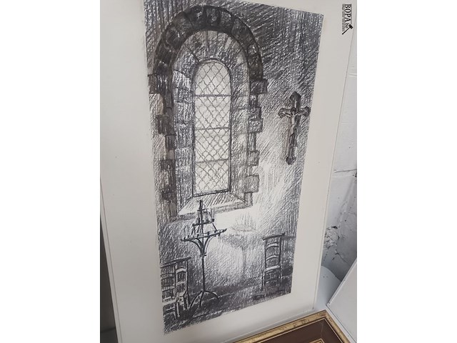 Lot 112 - tekeningen kerkinterieur. 4 stuks - afbeelding 8 van  8
