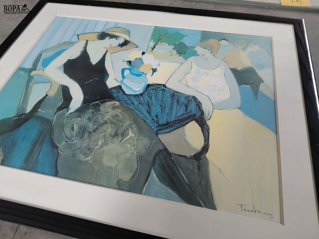 Lot 114 - reproductie - vrouwelijk figuur op terras - itzelek tarkey - afbeelding 1 van  2