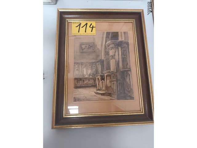 Lot 114 - schilderij kerkinterieur - afbeelding 1 van  4