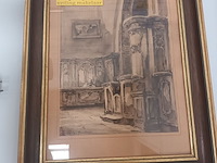 Lot 114 - schilderij kerkinterieur - afbeelding 1 van  4