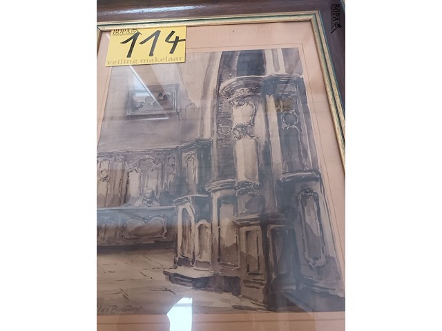 Lot 114 - schilderij kerkinterieur - afbeelding 2 van  4