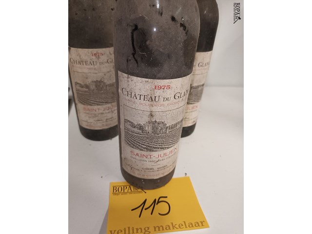 Lot 115 - flessen rode wijn 1975. 5 stuks - afbeelding 2 van  3
