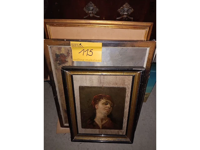 Lot 115 - schilderijen en tekeningen. 9 stuks - afbeelding 1 van  5