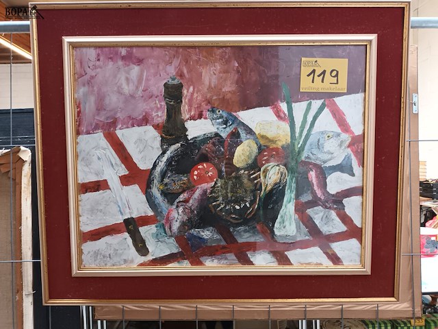 Lot 119 - schilderij schaal met eten - afbeelding 1 van  4