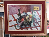 Lot 119 - schilderij schaal met eten - afbeelding 1 van  4