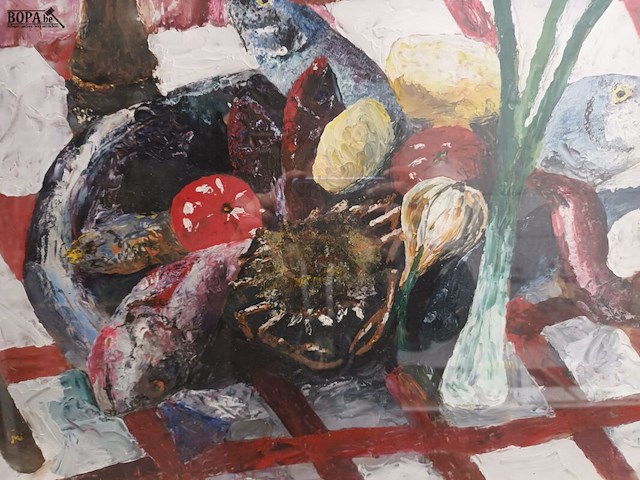 Lot 119 - schilderij schaal met eten - afbeelding 2 van  4