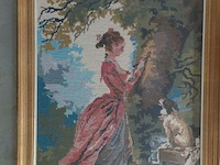 Lot 12 - geborduurd schiilderij - romantisch tafereel
