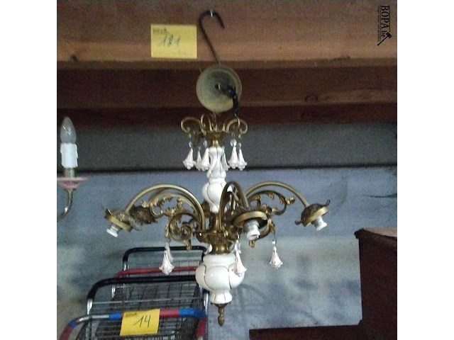 Lot 121 - antieken kroonluchter - brons & keramiek - afbeelding 1 van  5