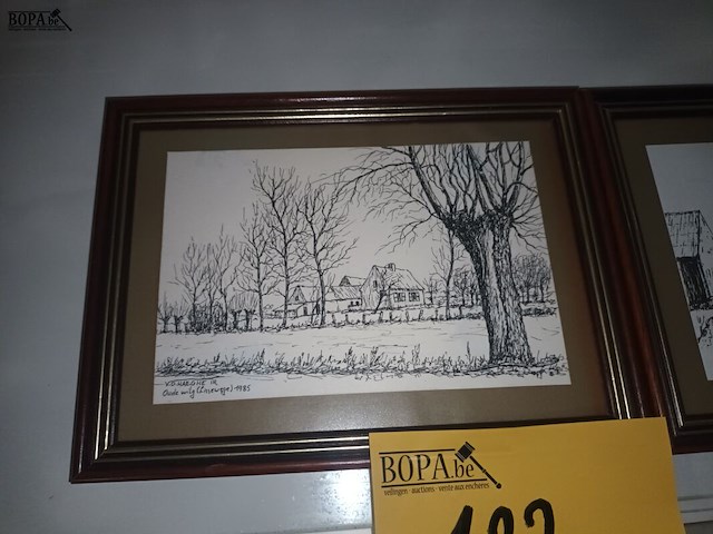 Lot 122 - kadertjes met tekeningen. 3 stuks - afbeelding 2 van  4