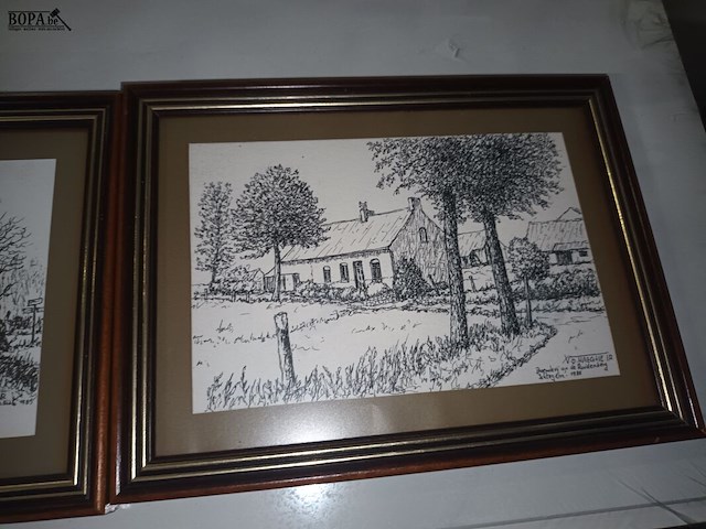 Lot 122 - kadertjes met tekeningen. 3 stuks - afbeelding 4 van  4