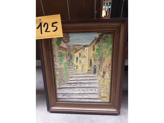 Lot 125 - schilderij straat met trappen - afbeelding 1 van  3