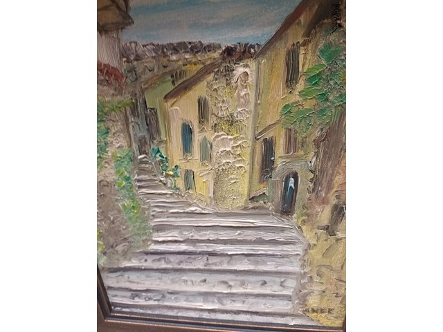 Lot 125 - schilderij straat met trappen - afbeelding 2 van  3