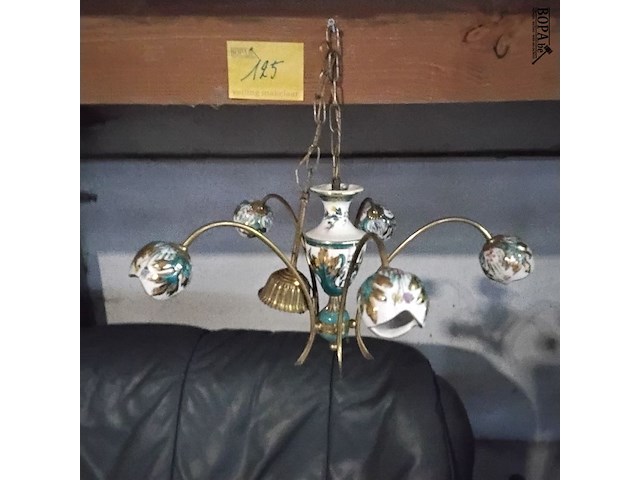 Lot 125 - vintage hanglamp - keramiek en messing - azuurblauw en goude - afbeelding 1 van  3