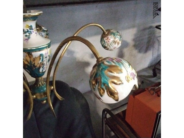 Lot 125 - vintage hanglamp - keramiek en messing - azuurblauw en goude - afbeelding 2 van  3