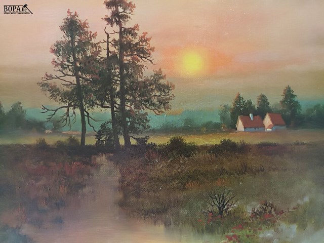 Lot 127 - schilderij zonsopgang - afbeelding 2 van  3