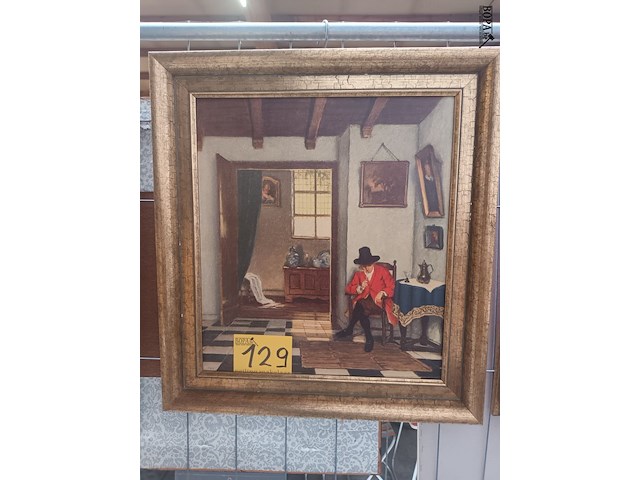 Lot 129 - kader man met pijp - afbeelding 1 van  3