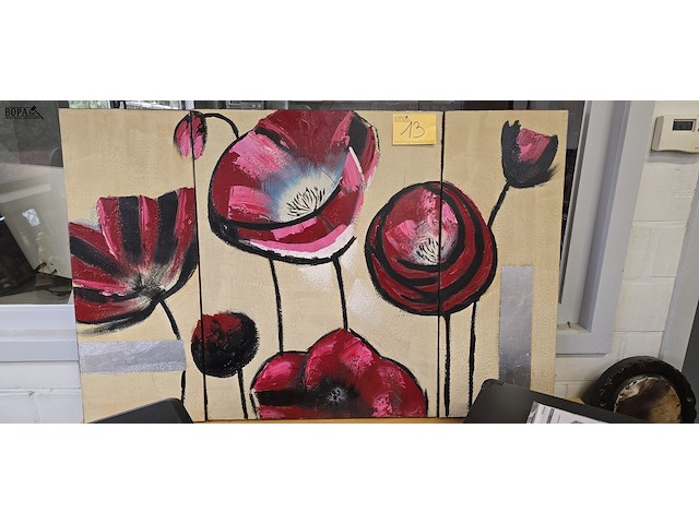 Lot 13 - grote mooie 3 luik met bloemen - afbeelding 1 van  4