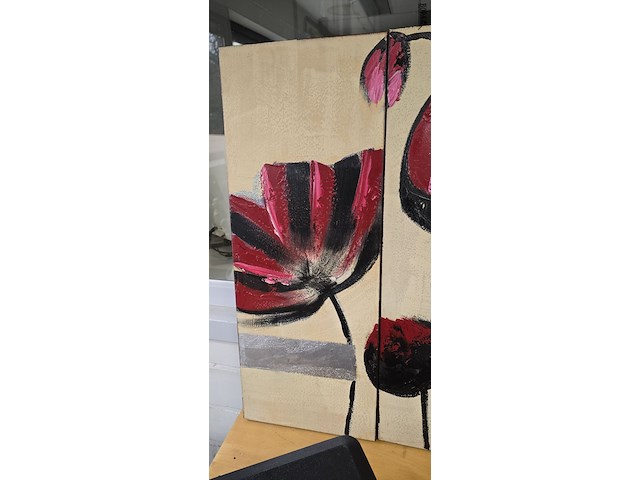 Lot 13 - grote mooie 3 luik met bloemen - afbeelding 2 van  4