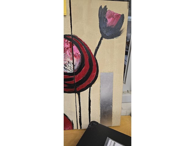 Lot 13 - grote mooie 3 luik met bloemen - afbeelding 4 van  4