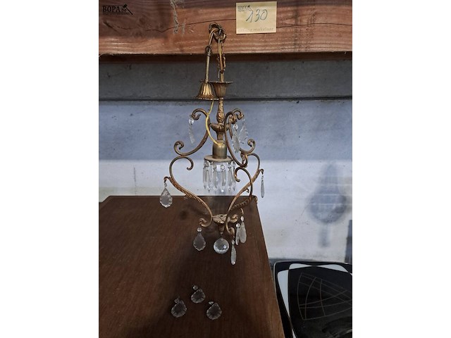 Lot 130 - vintage kroonluchter met kristallen pendeloques - afbeelding 1 van  3