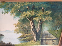 Lot 132 - schilderij bos met water - afbeelding 2 van  3