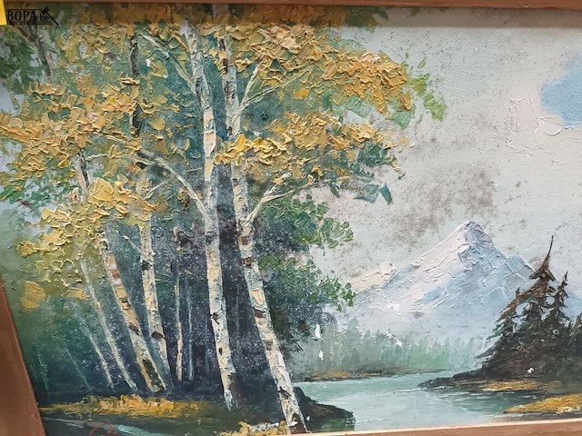 Lot 133 - schilderij bos met water en bergen - afbeelding 2 van  4