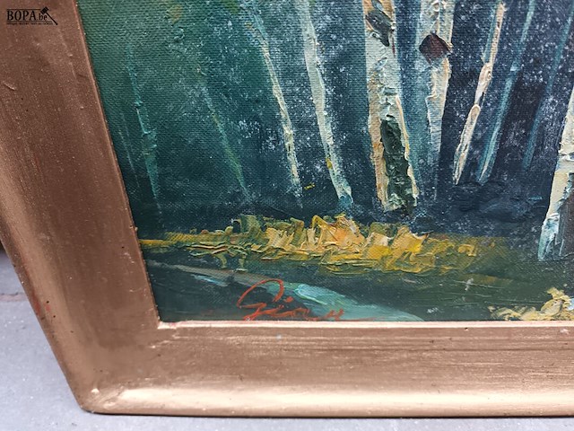 Lot 133 - schilderij bos met water en bergen - afbeelding 4 van  4