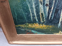 Lot 133 - schilderij bos met water en bergen - afbeelding 4 van  4