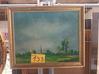Lot 133 - schilderij landschap met kerk - afbeelding 1 van  3