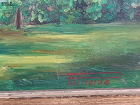 Lot 133 - schilderij landschap met kerk - afbeelding 2 van  3