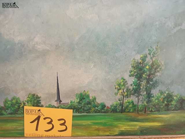 Lot 133 - schilderij landschap met kerk - afbeelding 3 van  3