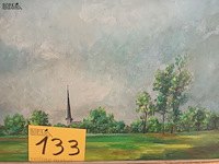 Lot 133 - schilderij landschap met kerk - afbeelding 3 van  3