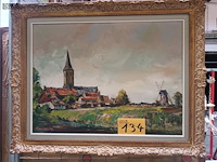 Lot 134 - schilderij dorp met molen - afbeelding 1 van  4