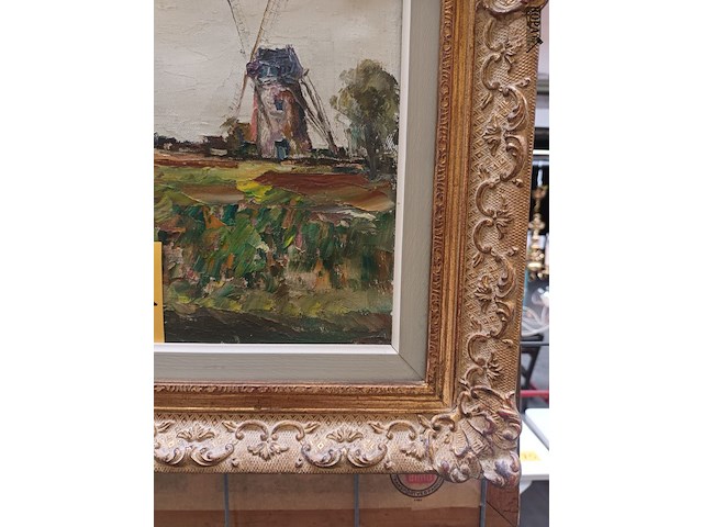 Lot 134 - schilderij dorp met molen - afbeelding 4 van  4