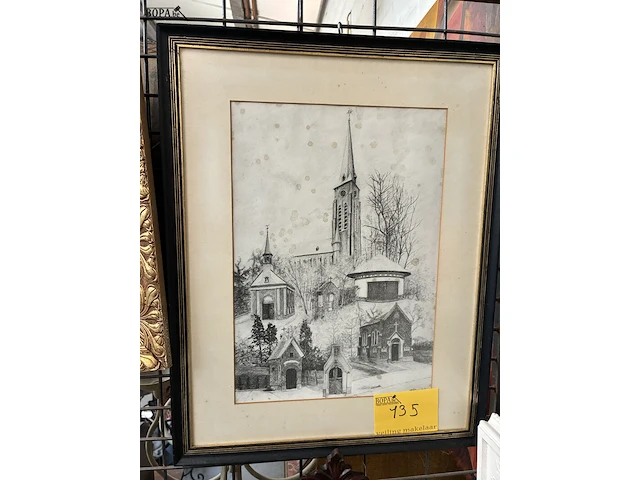 Lot 135 - gedetailleerde zwart-wit pentekening - get. - afbeelding 1 van  3