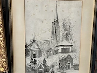 Lot 135 - gedetailleerde zwart-wit pentekening - get.