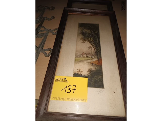 Lot 137 - etsen in kader. 2 stuks - afbeelding 1 van  6