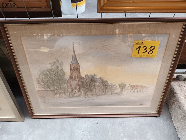 Lot 138 - kader met kerk - afbeelding 1 van  4